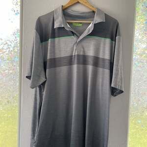 Pro Series Men's Gray Striped Athletic Polo Shirt XXL